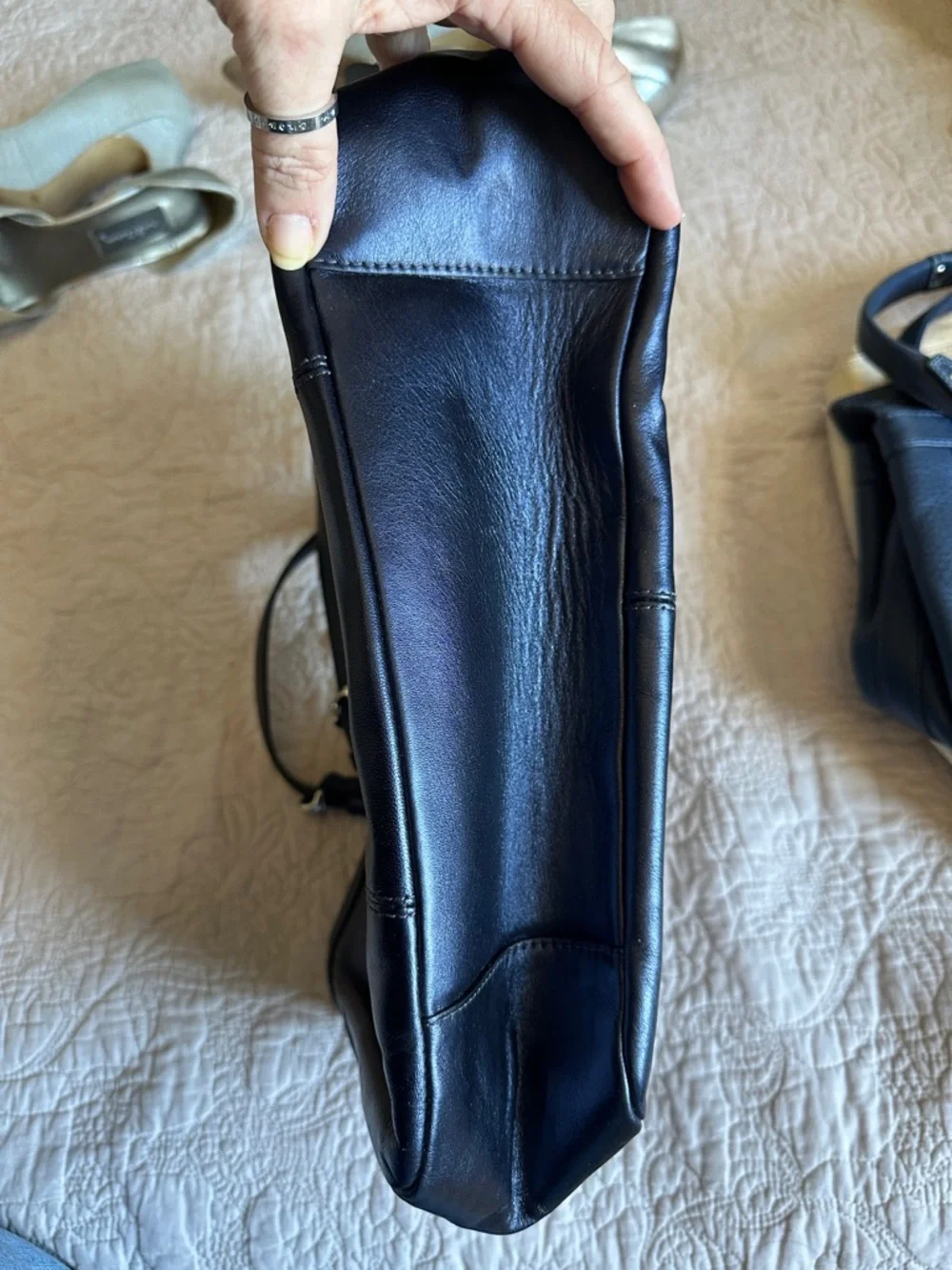 Coach Navy Blue Leather Double-Handle Shoulder Bag - Picture 2 of 8